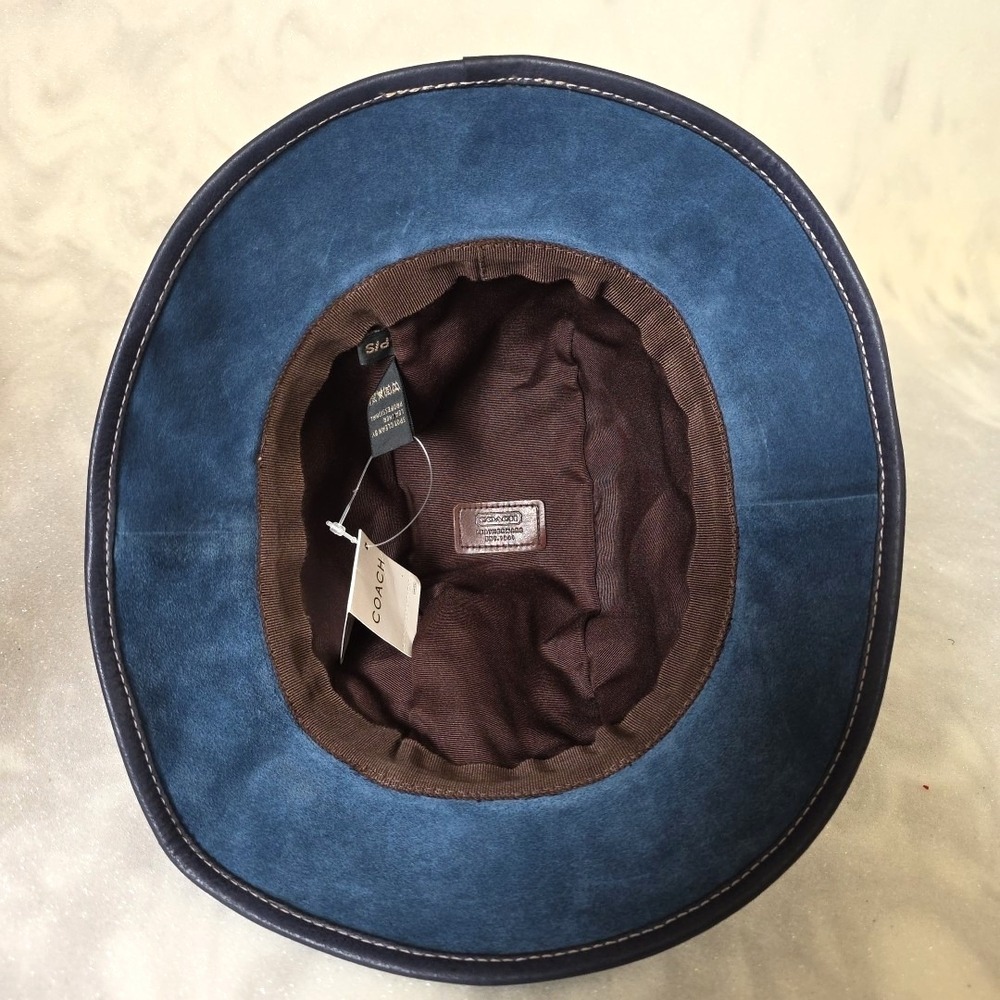 Coach Signature Jacquard Canvas Bucket Hat Brown Leather Band Size S/P - Picture 7 of 13